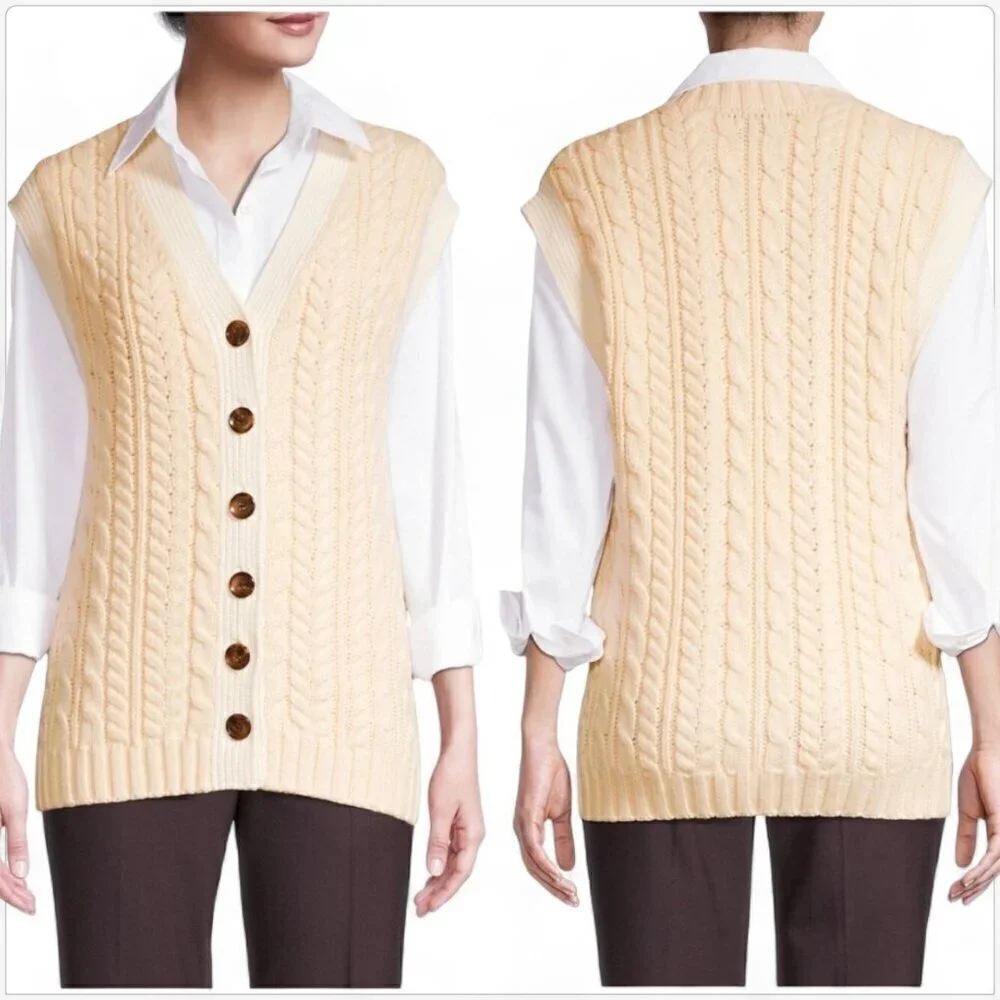 Rebecca Taylor Pearl Ivory White Cable Knit Contrast Vest Sweater Top NWT New S - Picture 3 of 8